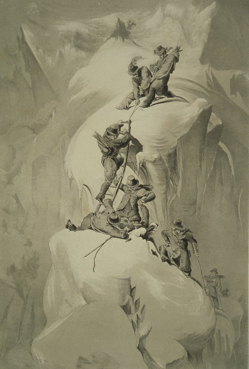 Átkelés a hasadékon, Tíz jelenet a Mont Blanc utolsó emelkedőjében, köztük öt kilátás a csúcsról, J.D.H. Browne, megjelent 1853 alkotó: English School