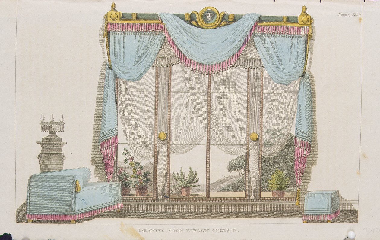 Szalonablakfüggöny, 43-as tábla az Ackermanns Repository of Arts-ból, megjelent 1812 alkotó: English School