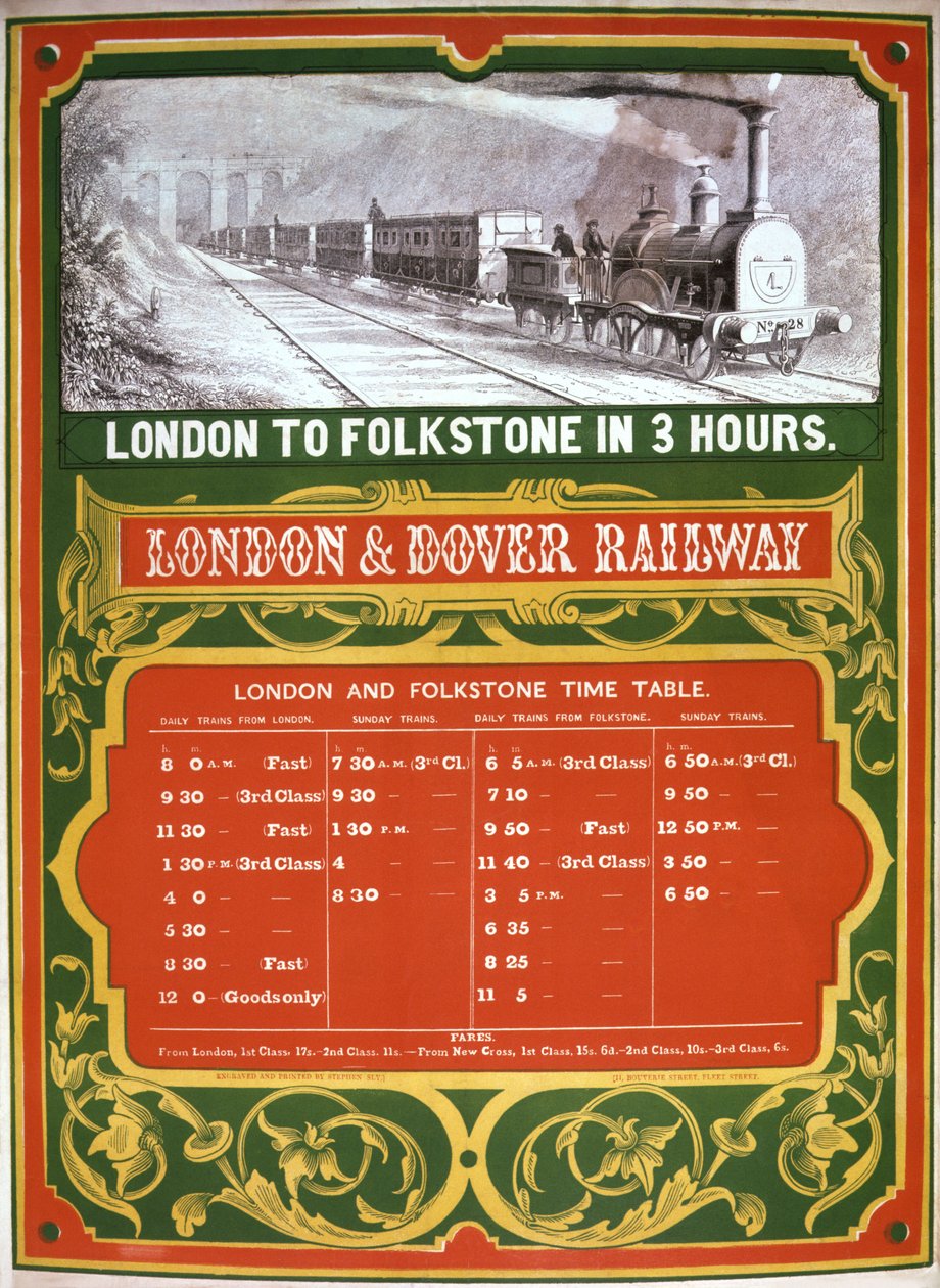 Korai menetrend a London-Dover Railway számára alkotó: English School