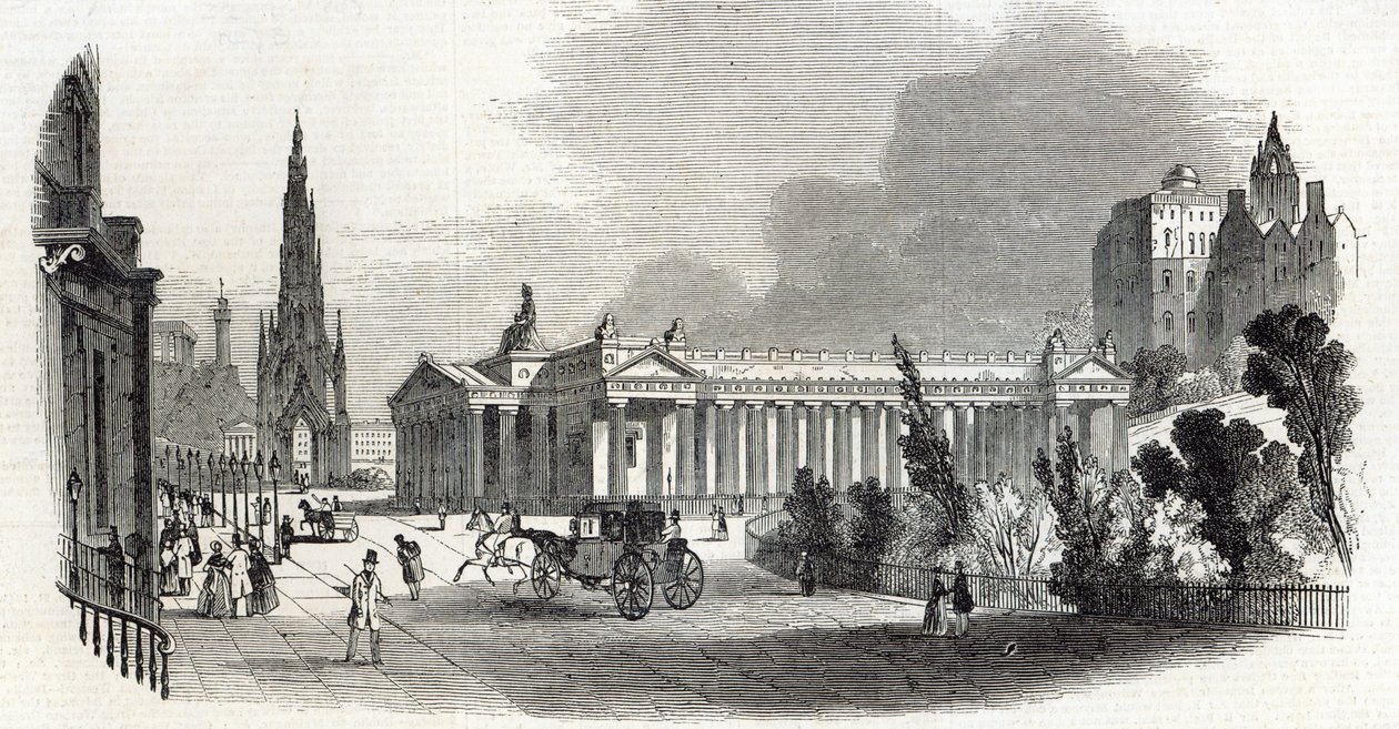 Edinburgh: Királyi Intézet és Scott-emlékmű, a „The Illustrated London News”-ból, 1845. február 22. alkotó: English School