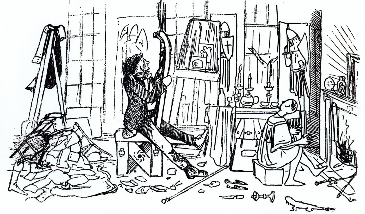 Edward Burne-Jones a londoni Red Lion Square 17. szám alatti stúdiójában dolgozik, 1857 körül (toll és tinta) (bw print) alkotó: English School