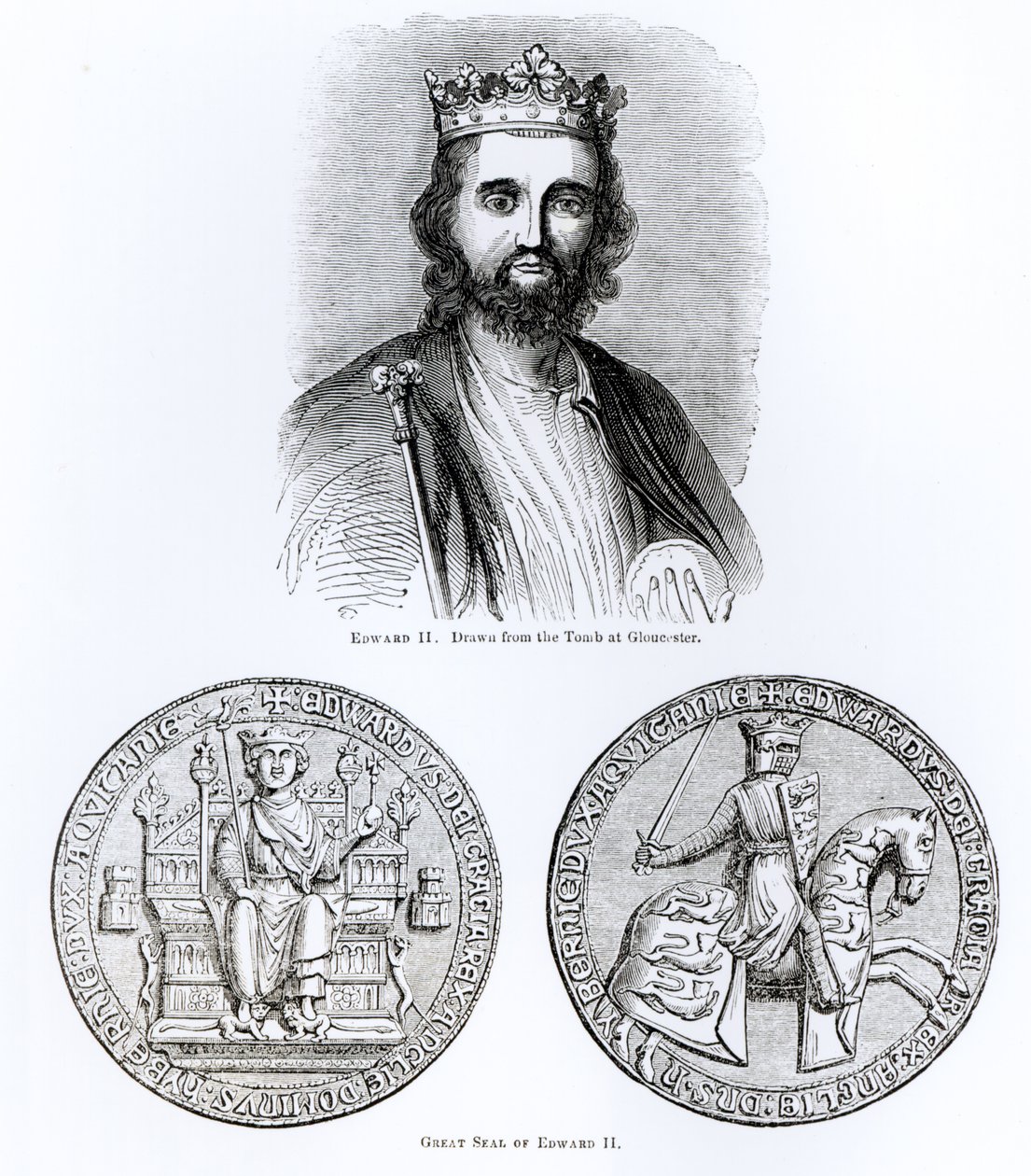 II. Edward (1284-1327) a gloucesteri sírból és a nagy pecsétről alkotó: English School