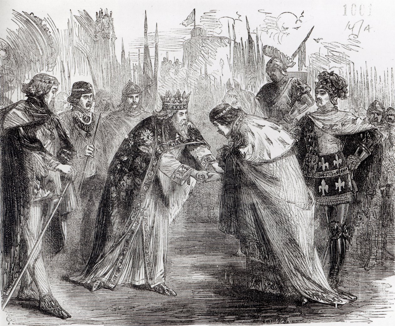 Edward Fekete Herceg (1330-76) bemutatja II. János francia királyt (1319-64) apjának, III. Edwardnak (1312-77) alkotó: English School