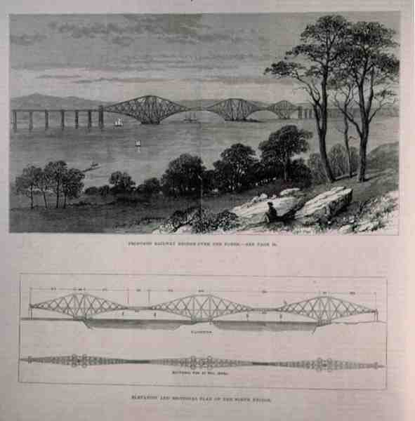 Az edinburghi Forth Bridge magassági és metszeti terve a The Illustrated London Newsból, 1882. január 28. alkotó: English School