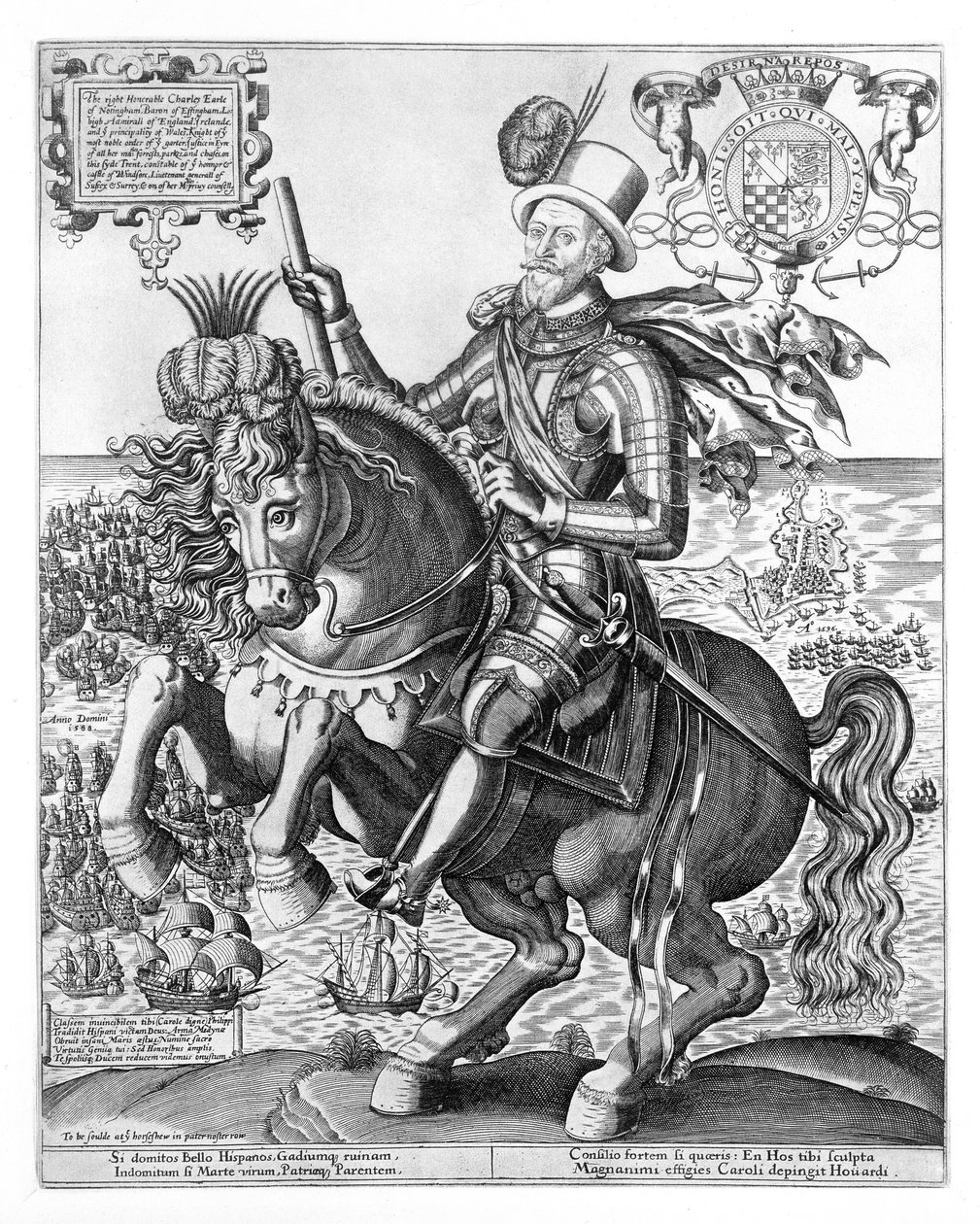 Charles Howard lovas portréja (1536-1624) Effingham 2. bárója Howard, Nottingham 1. grófja, vésette Thomas Cockson (fl.1591-1636) 1597-1603 körül alkotó: English School