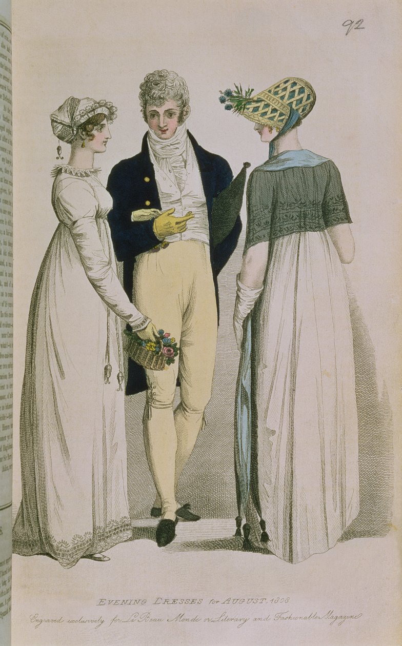 Estélyi ruhák 1808 augusztusára, illusztráció a „Le Beau Monde vagy, Irodalmi és divatos folyóirat”-ból, 1808 alkotó: English School