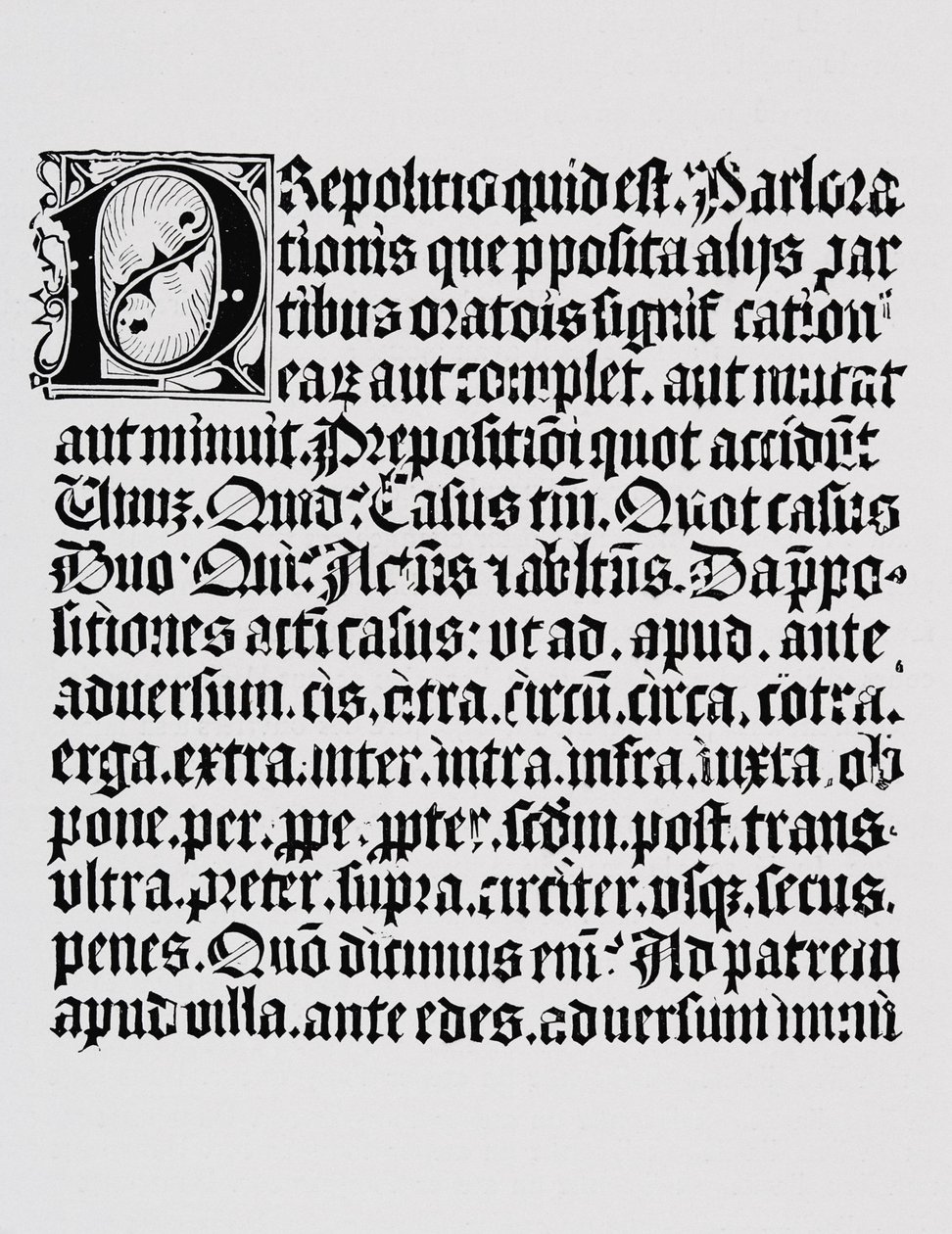 Az elöljárószóról készült xilográfia vagy fametszet oldalának fakszimile, Johann Fust és Johannes Gutenberg által nyomtatott nyelvtankönyvből, Mainz, 1450 körül alkotó: English School