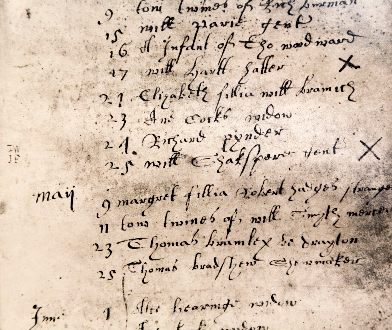Fakszimile anyakönyvi bejegyzés William Shakespeare 1616. április 25-i temetésére alkotó: English School