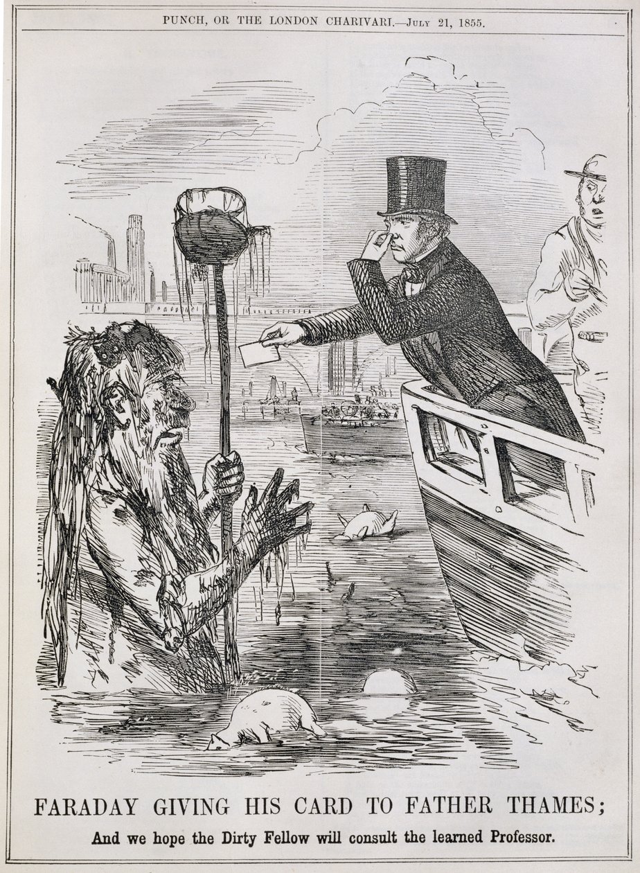 Faraday átadja a kártyáját Temze atyának, a "Punch"-ból, 1855. július 21. alkotó: English School