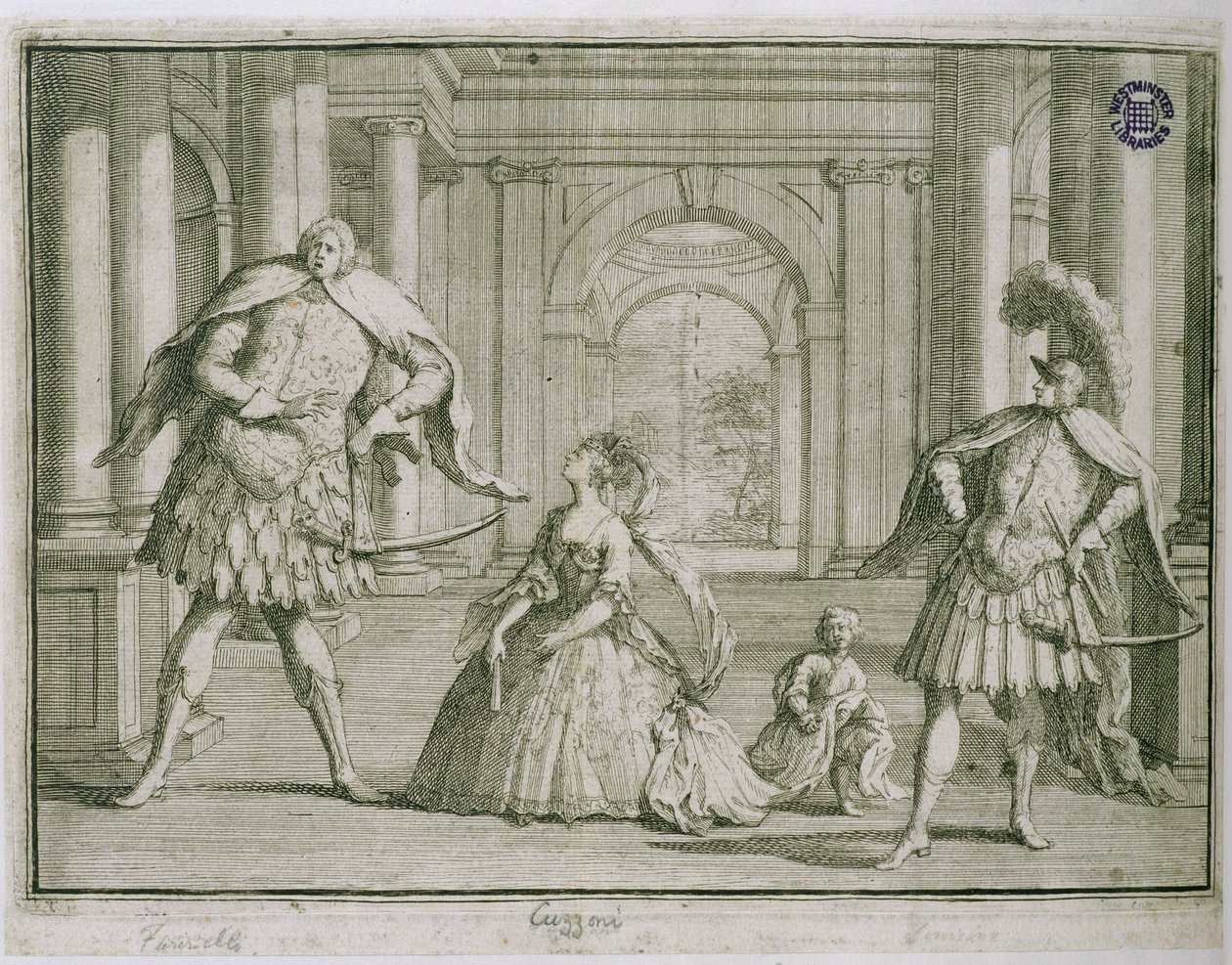 Farinelli, Cuzzoni és Senesino in Handels Flavio, 1728 körül alkotó: English School