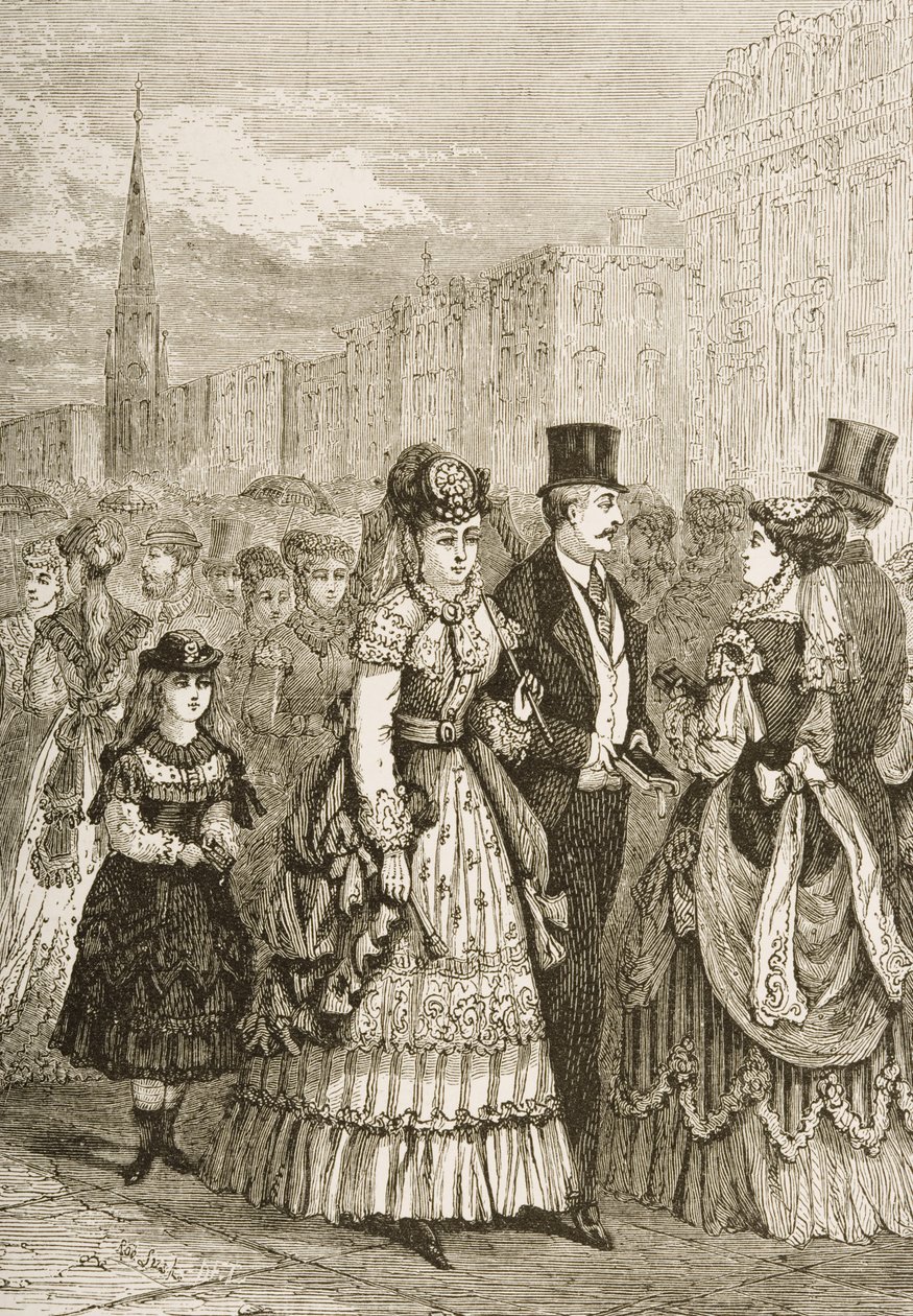 Fifth Avenue, New York, 1870 körül, a Religious Tract Society által 1876-ban kiadott "American Pictures"-ből alkotó: English School