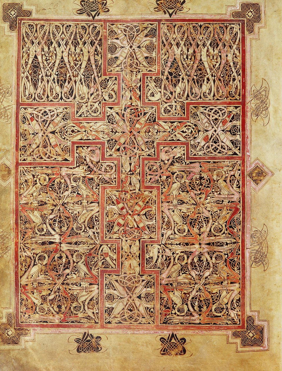 Fol.220 Szőnyeg oldal, a Lichfield evangéliumokból, 720 körül alkotó: English School