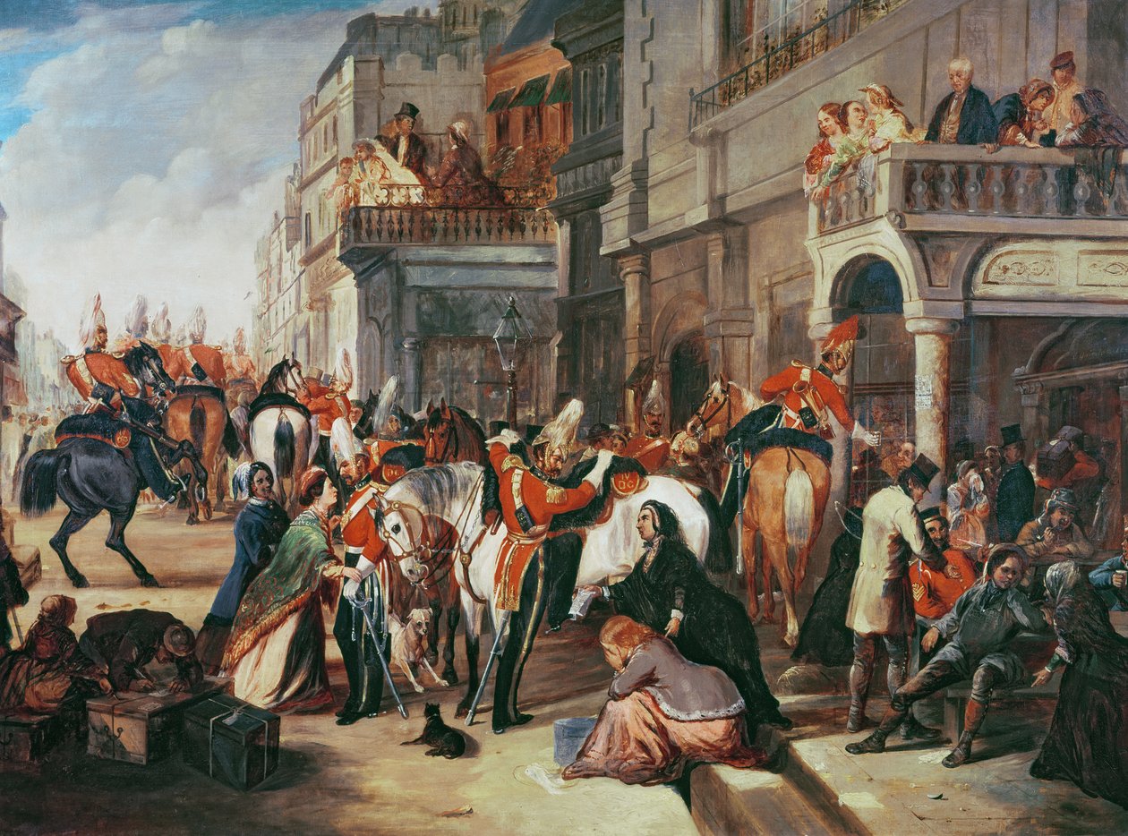 A negyedik dragonyos gárda indul a krími háborúba, 1854 körül alkotó: English School