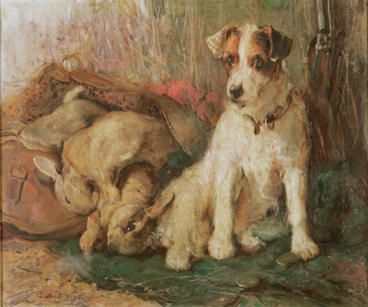 Fox terrier a naptáskával alkotó: English School