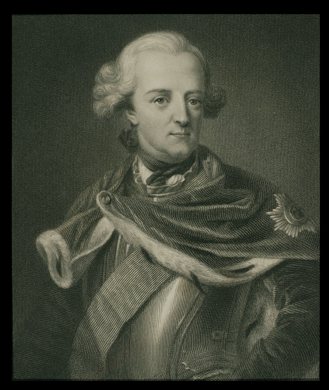 II. Frigyes (1712-86) porosz király, az 1833-ban kiadott "The Gallery of Portraits"-ból. alkotó: English School