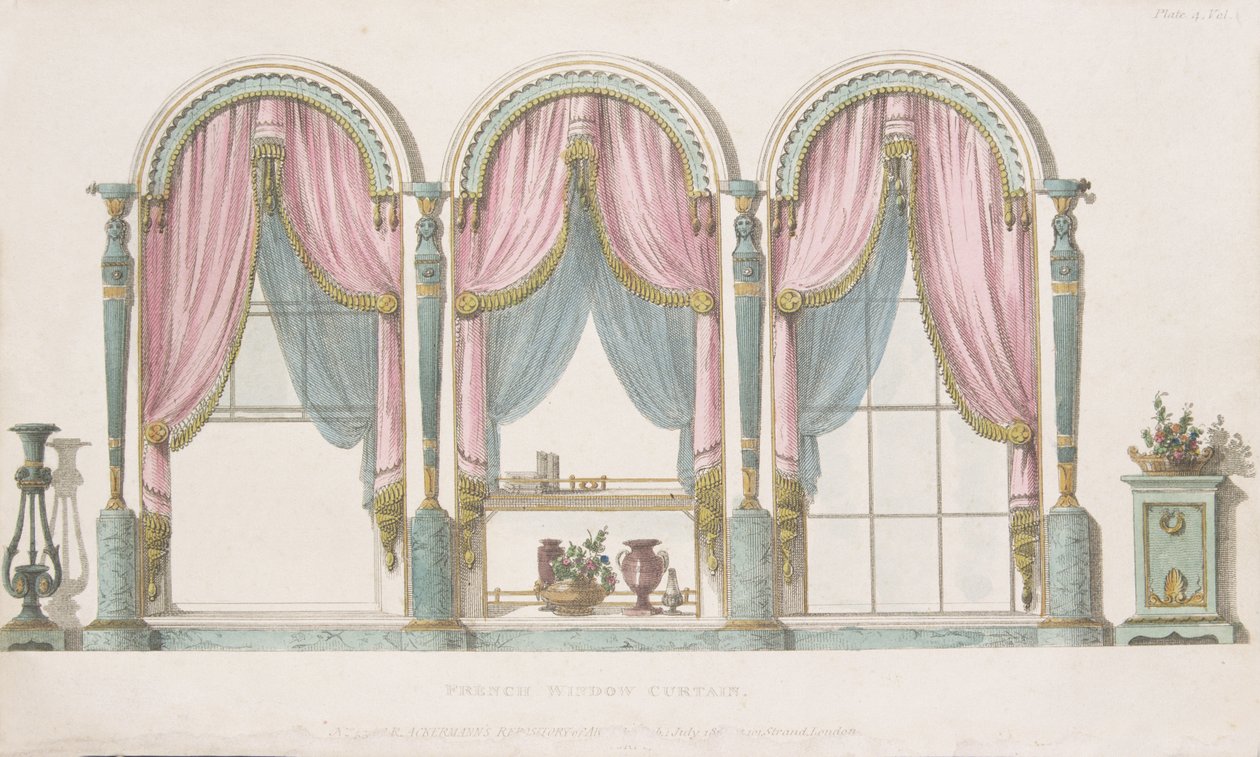 Francia ablakfüggöny, 55-ös tábla az Ackermanns Repository of Arts-ból, megjelent 1809-28 alkotó: English School