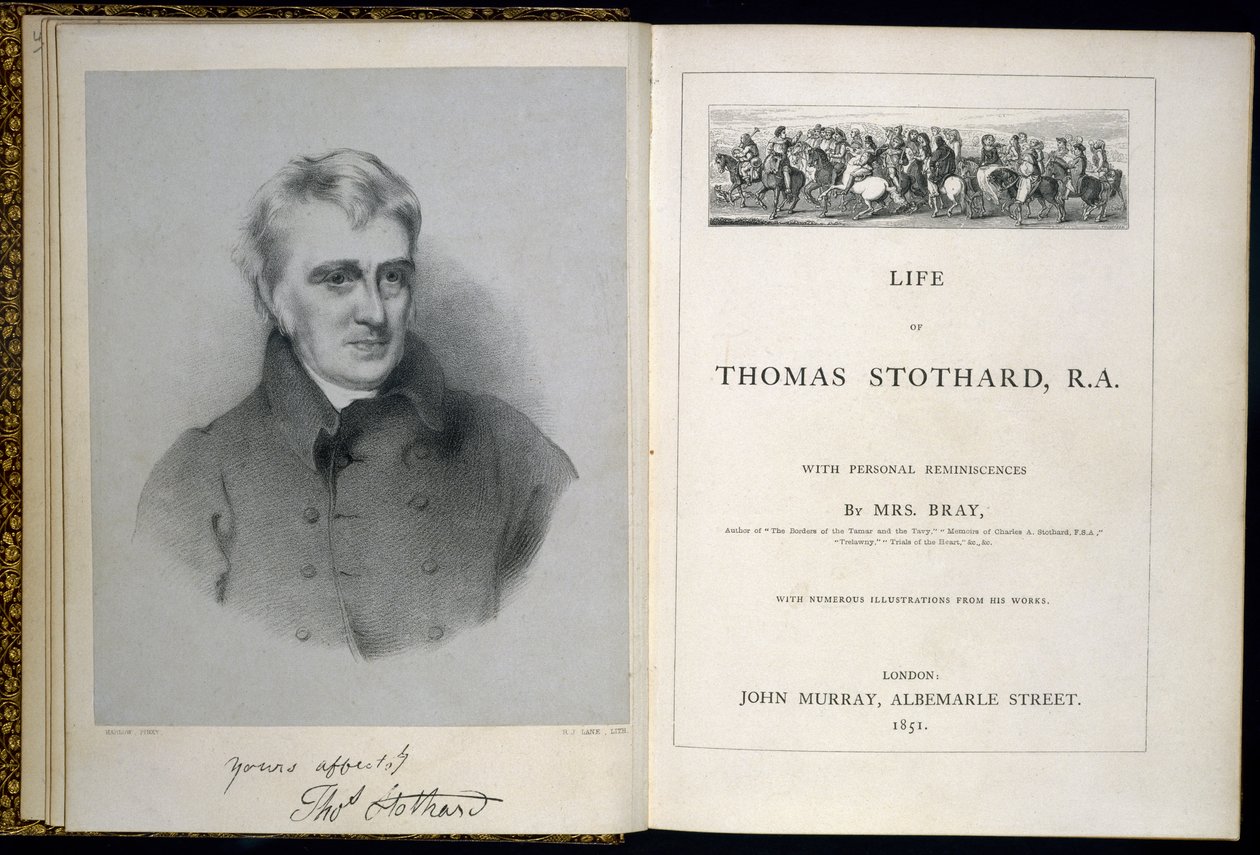A "Thomas Stothard, R.A. élete" előlapja és címlapja Anna Eliza Bray, London, 1851 alkotó: English School