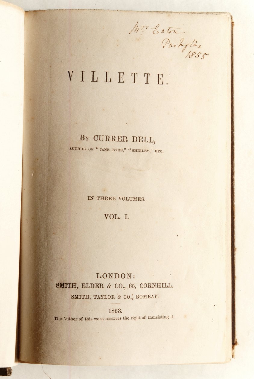Currer Bell Villette előlapja, Smith, Elder & Co. kiadó 1853-ban alkotó: English School