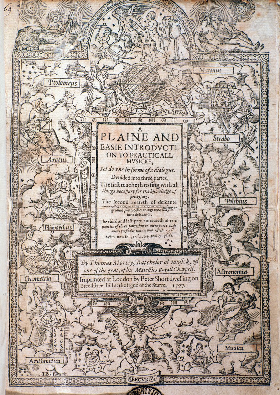 Frontispiece from A Plaine és Easy Introduction to Practicall Musicke, Thomas Morley, Detail, 1597 alkotó: English School