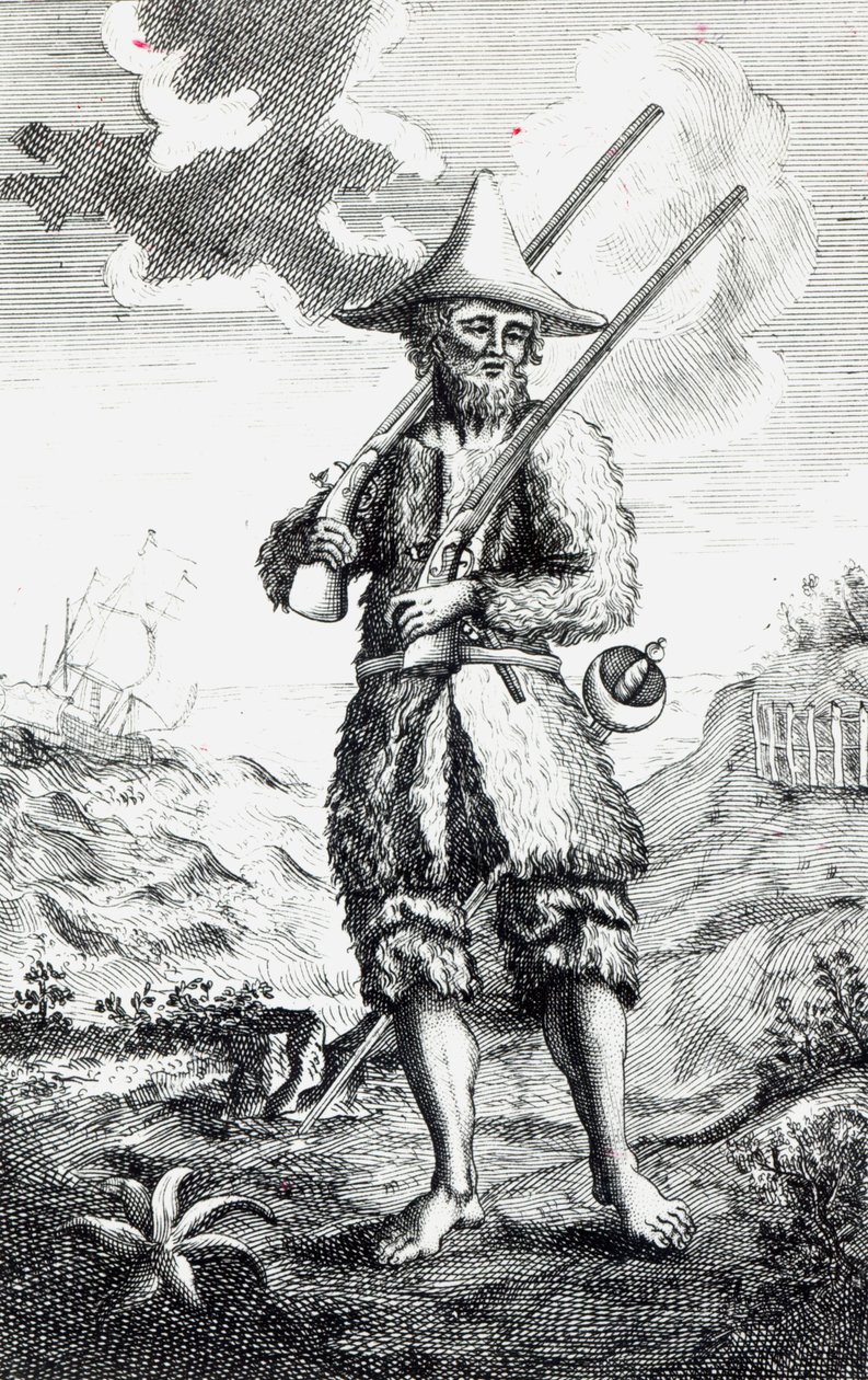 Daniel Defoe: „A yorki Robinson Crusoe élete és különös meglepő kalandjai, tengerész” címlapja, 1719 alkotó: English School