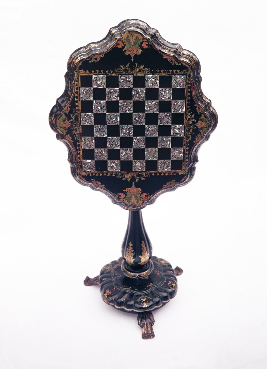 Játékasztal, 1850-60 körül (gyöngyházzal kirakott papírmasé) alkotó: English School