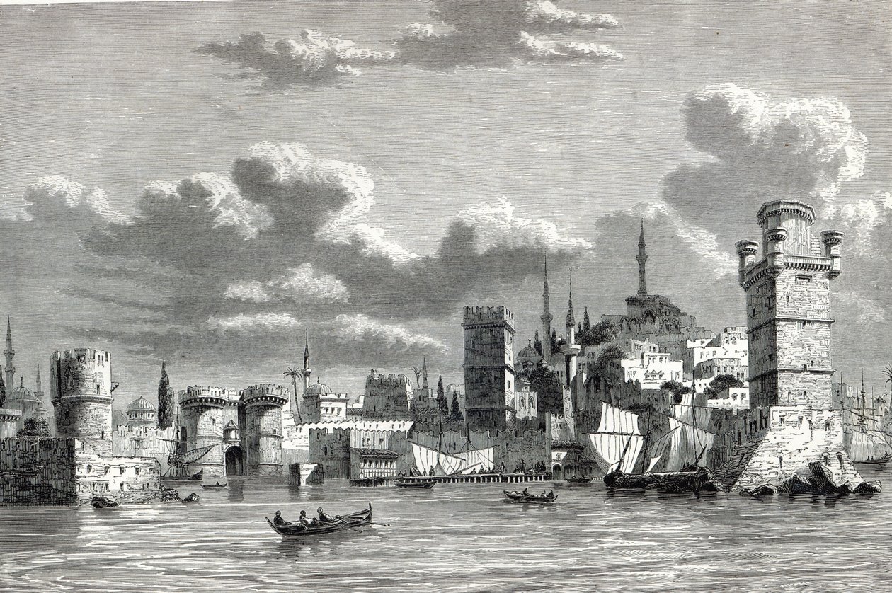 Rodosz városának általános képe, a „The Illustrated London News”-ból alkotó: English School