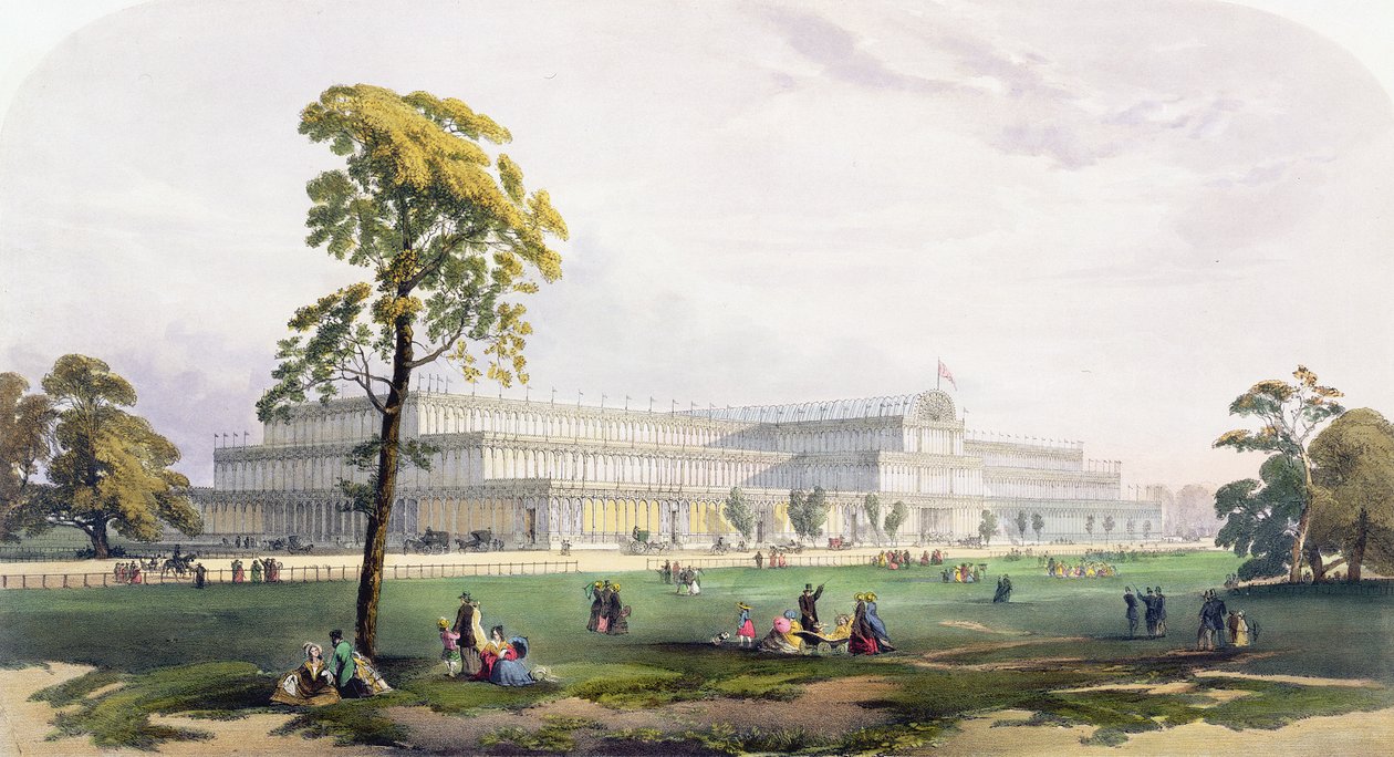 Az épület külsejének általános képe, az 1851-es Nagy Kiállításon, a Dickinsons Comprehensive Pictures-ből (színes litho) alkotó: English School