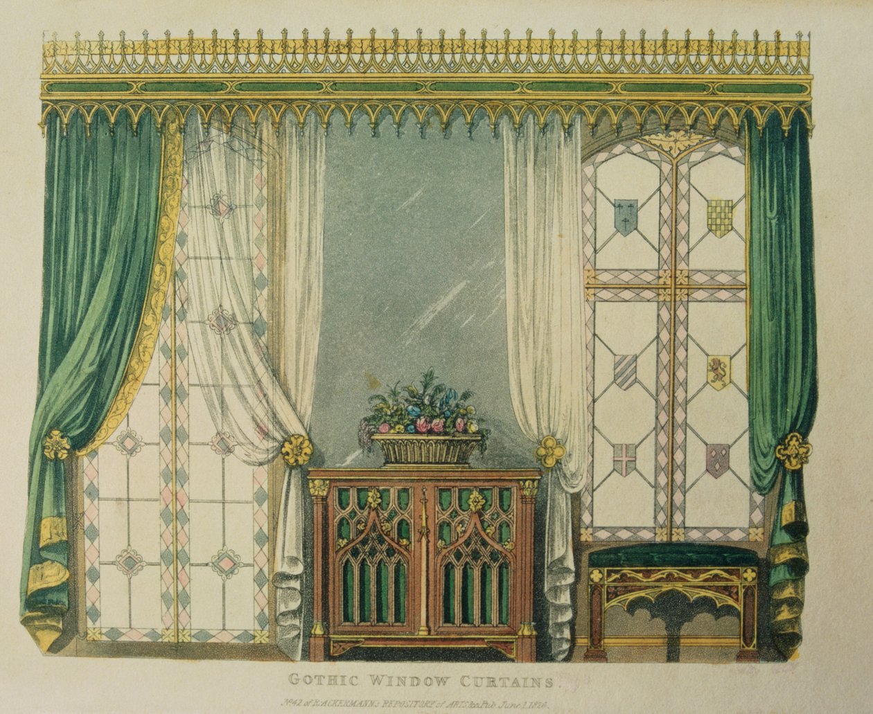Gótikus ablakfüggöny, 161-es tábla az Ackermanns Repository of Arts-ból, megjelent 1816 alkotó: English School