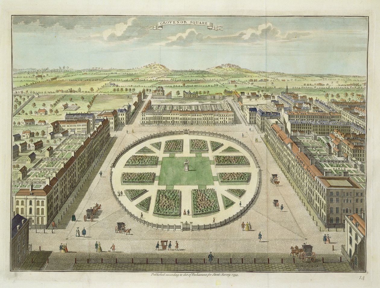 Grosvenor Square, Stows Survey of London, pub. 1754 alkotó: English School