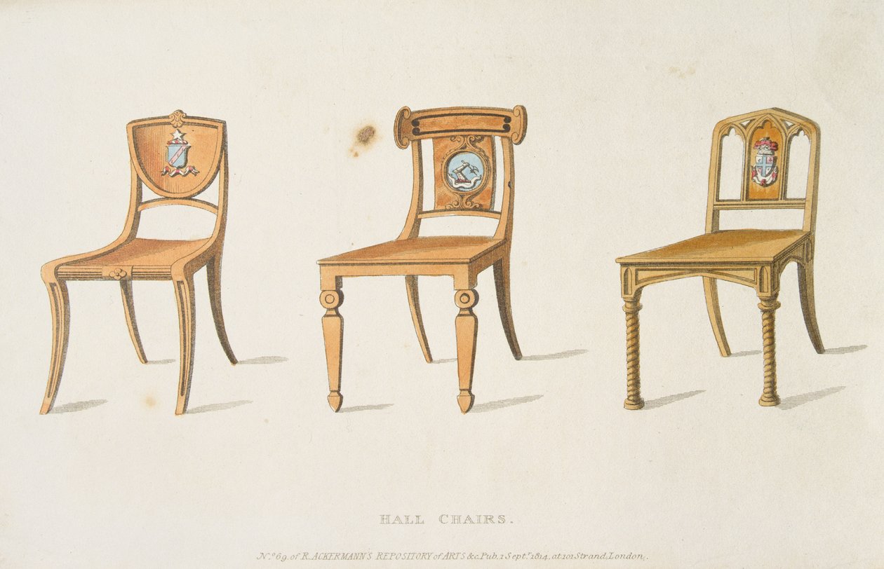 Előszoba székek, 67-es tábla az Ackermanns Repository of Arts, Literature, Commerce, Manufactures, Fashion and Politics, 1814-ben alkotó: English School