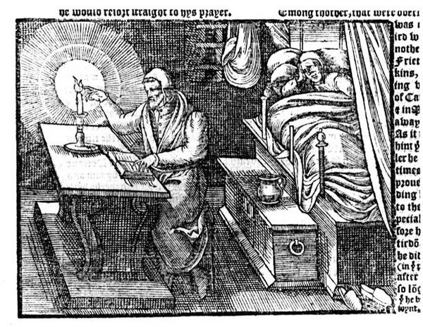Hugh Latimer (kb. 1485-1555) Ujját a gyertyalángban tartja, John Foxe (1516-1587) Cselekedetei és emlékműveiből, 1563 alkotó: English School