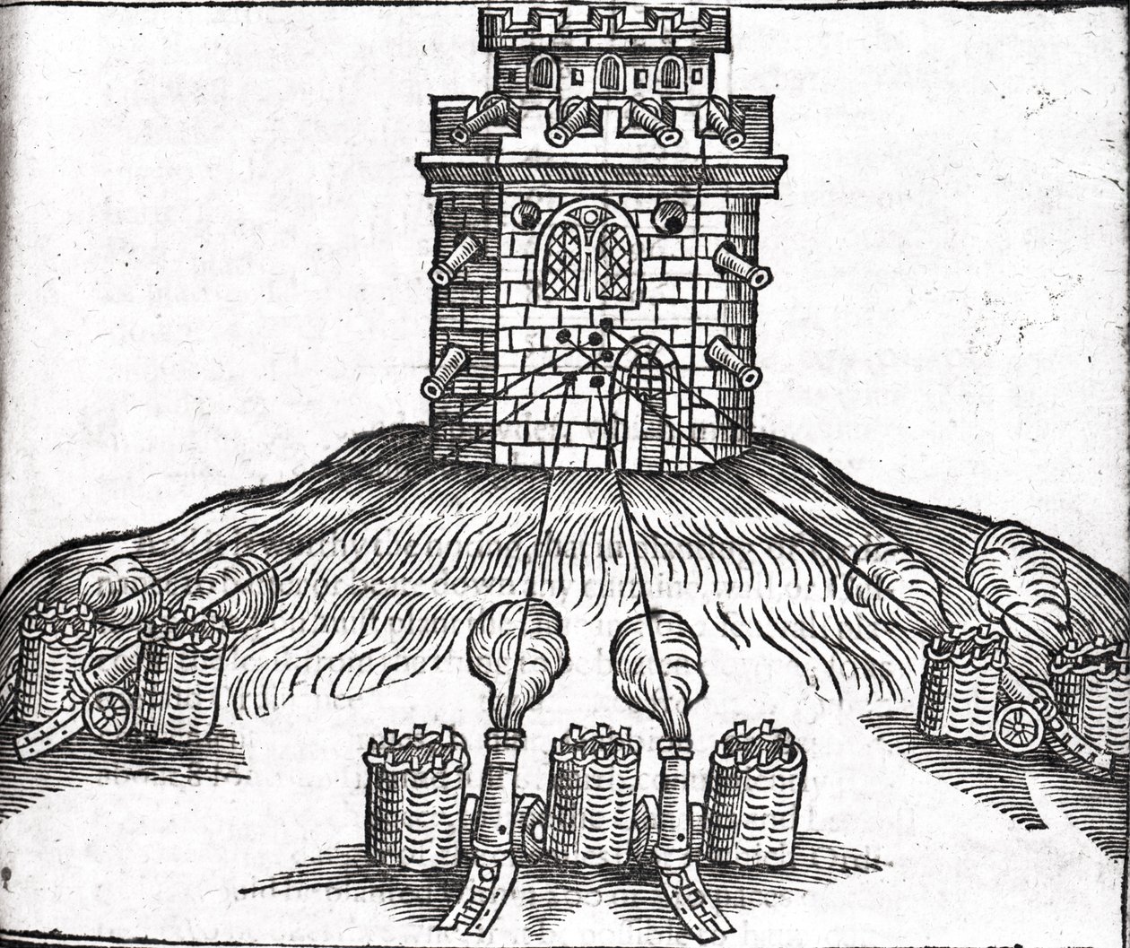 Illusztráció az ostromháborúról, Thomas Smith (fl.1600-27) „The Art of Gunnery” című művéből, 1628 alkotó: English School
