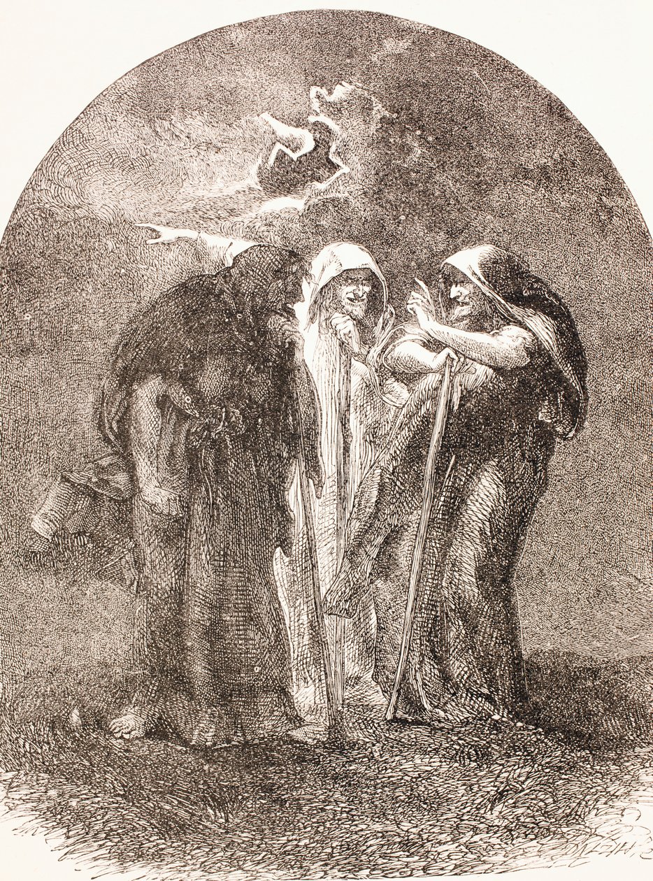 Illusztráció a boszorkányokról Macbethből, a The Illustrated Library Shakespeare-ből, 1890-ben Londonban alkotó: English School