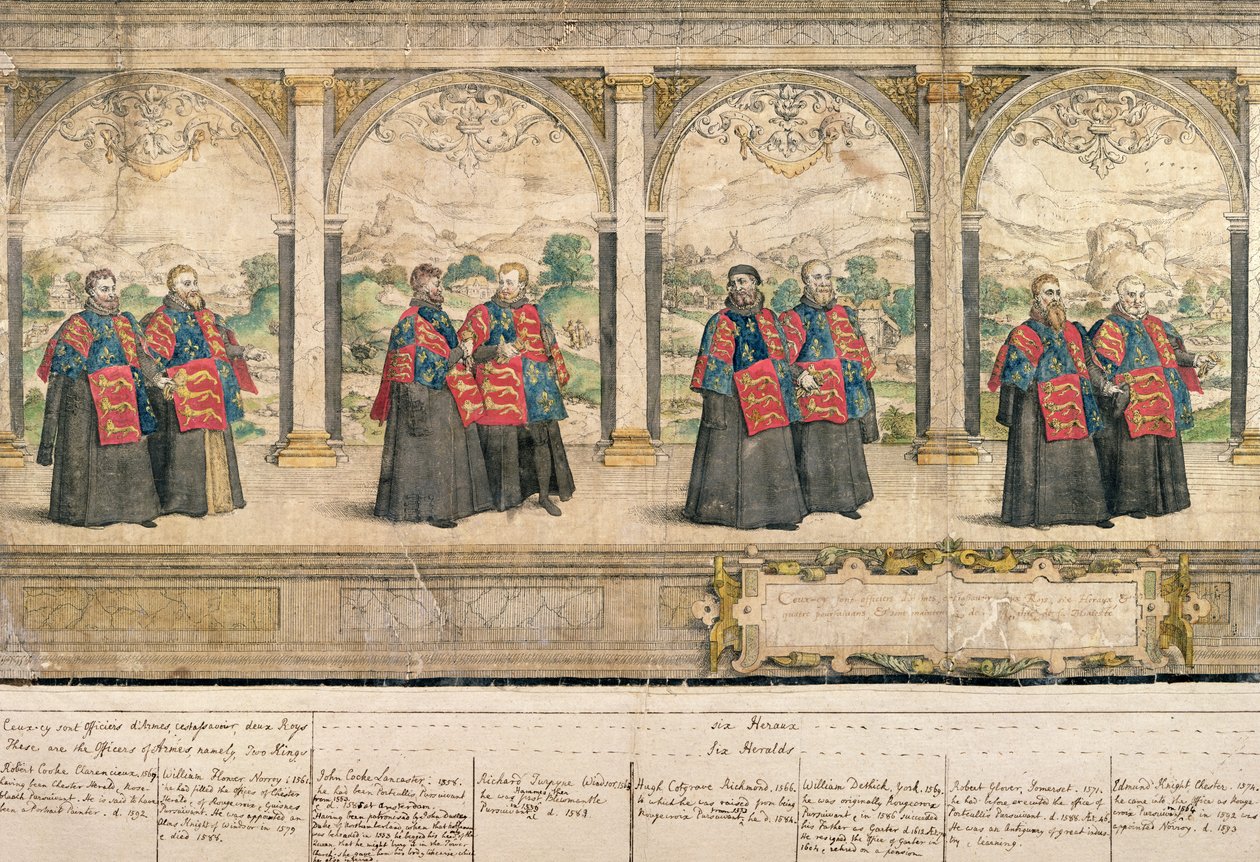 A Harisnyakötő Rend képzeletbeli összetett körmenete Windsorban, metszett Marcus Gheeraerts (1521-86) 1576 (színes rézkarc) alkotó: English School