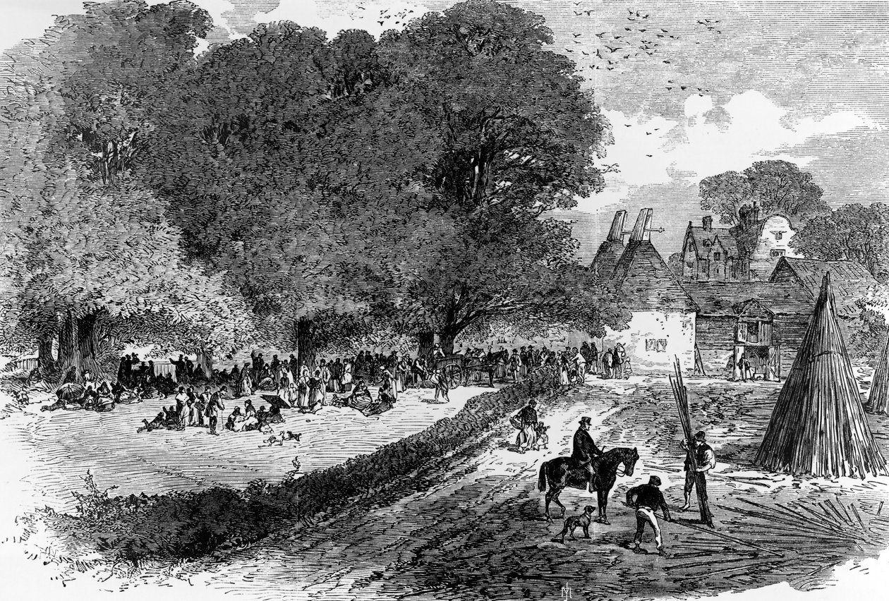 A kenti komlóföldeken fizetésre várva, 1867 alkotó: English School