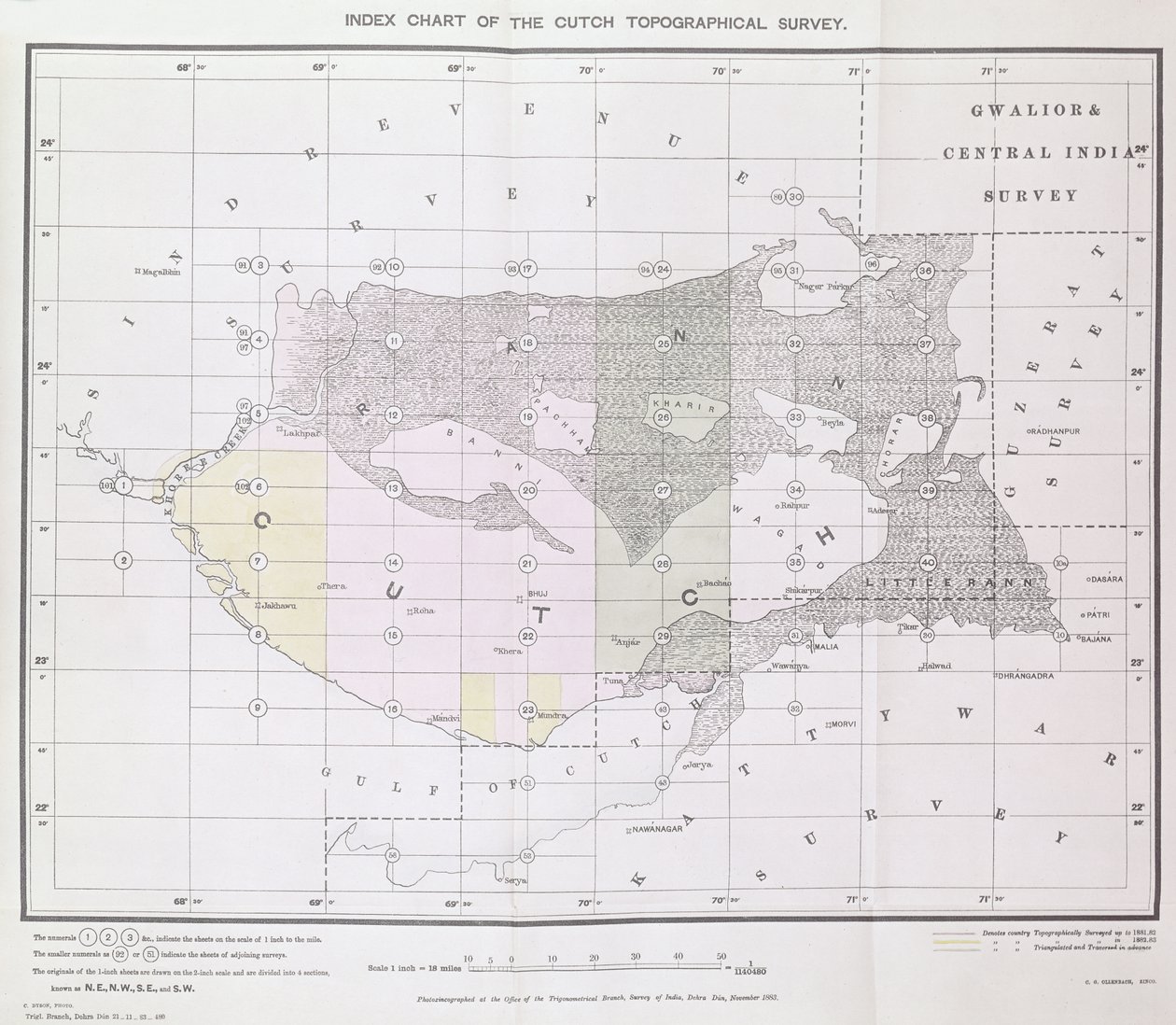 A trigonometriai ág Cutch topográfiai felmérésének indextáblázata, Survey of India, Dehra Dun, 1883. november alkotó: English School