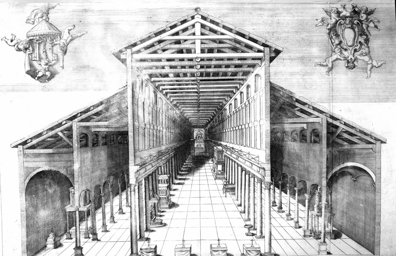 A régi Szent Péter-templom belseje, Róma alkotó: English School