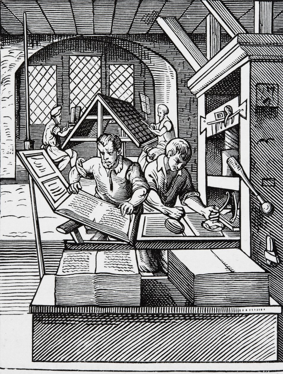 századi nyomda belseje Jost Amman (1539-91) metszete nyomán alkotó: English School
