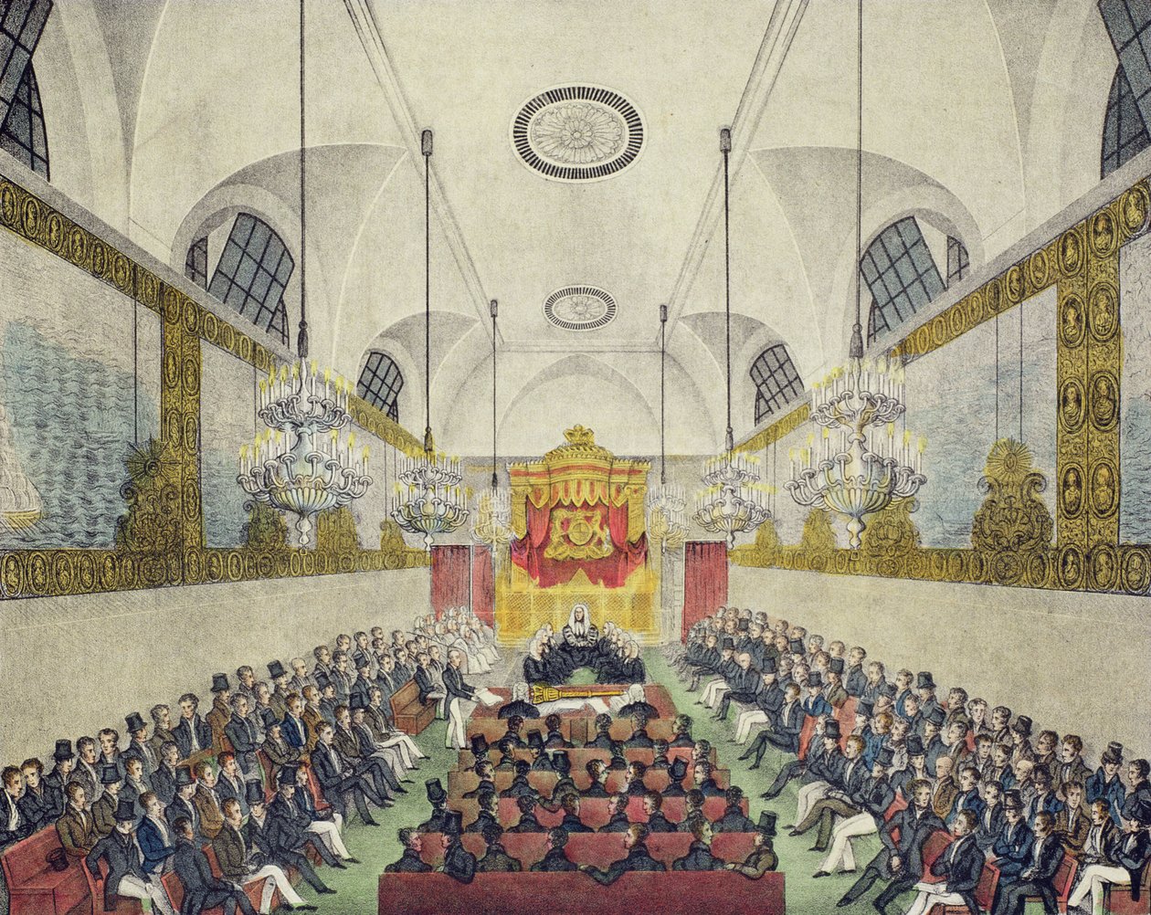 A Lordok Házának belseje, a Westminster-palotában, Charles Ingrey nyomtatta és kiadta, 1830 körül (színes litó) alkotó: English School