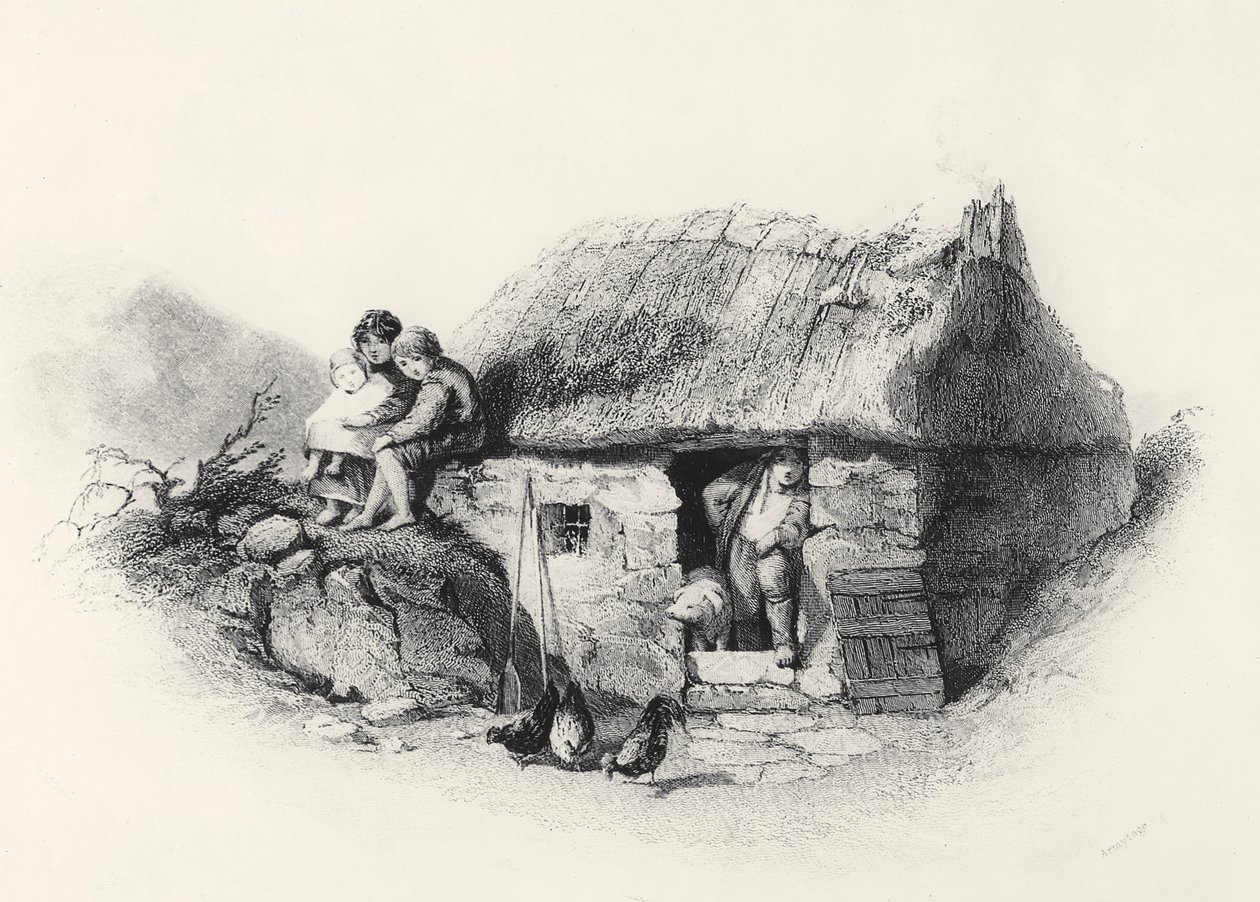 Ír kabin, metszett: James Charles Armytage (kb. 1820-97) alkotó: English School