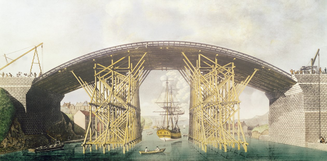 Iron Bridge over the Wear, 1796 (színes metszet) alkotó: English School