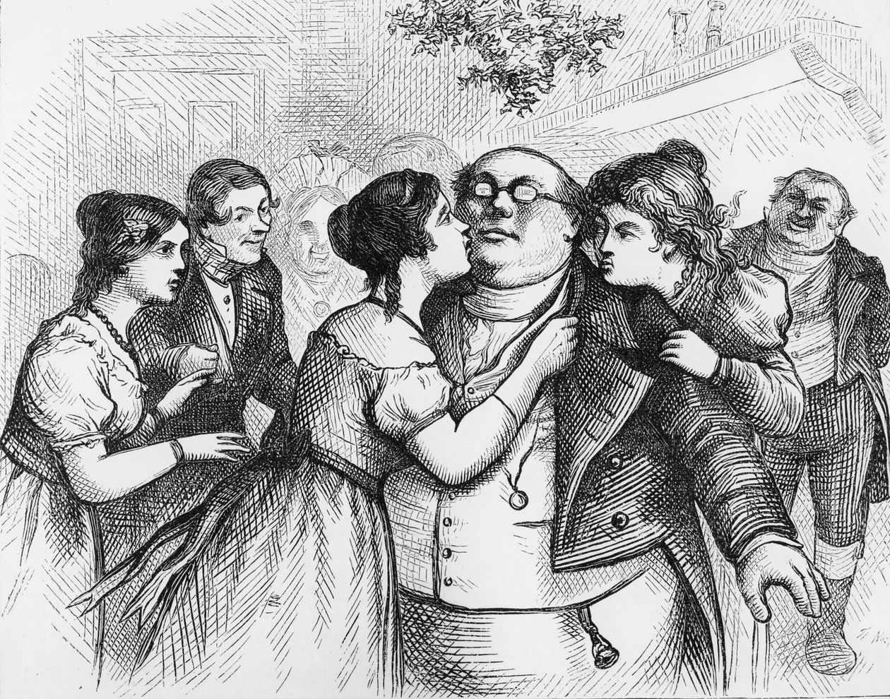 „Kellemes dolog volt látni Mr. Pickwicket a csoport közepén” – illusztráció Charles Dickens „The Pickwick-papírjaiból” alkotó: English School