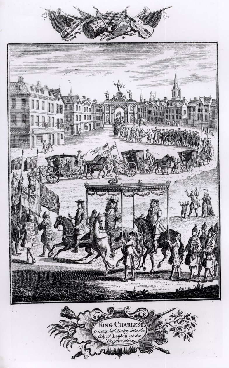 II. Károly király (1630-85): Diadalmas belépés a londoni City városába a helyreállításkor, 1660. május alkotó: English School