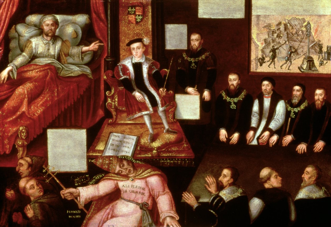 VI. Edward király (1537-53) és a pápa, 1570 körül alkotó: English School