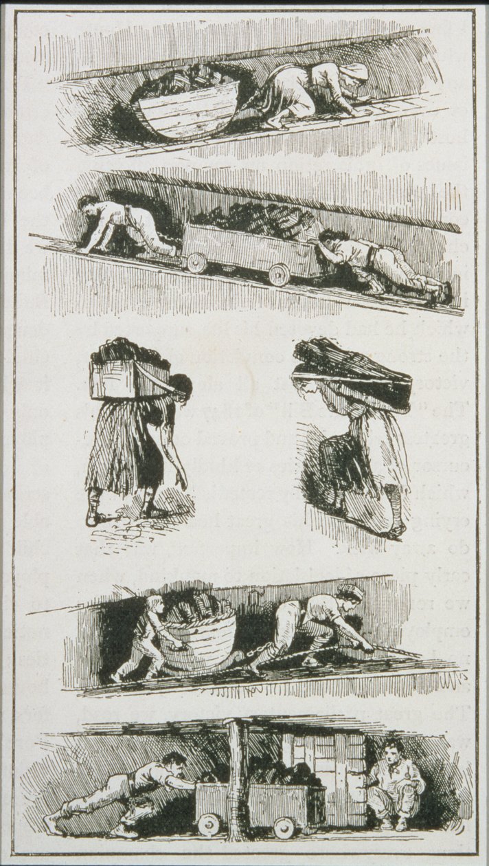 Munkások (köztük egy nő és egy gyermek) a szénbányákban 1843 előtt alkotó: English School