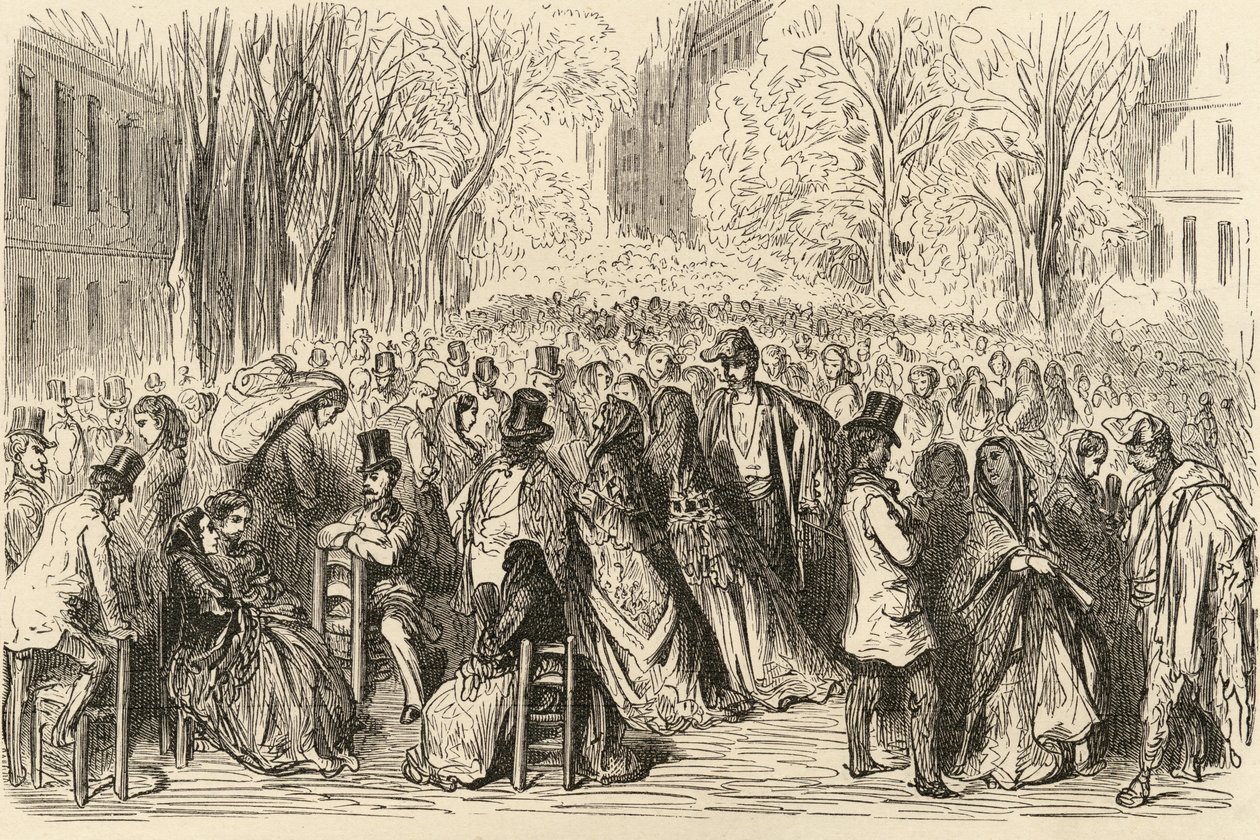 Las Ramblas, Barcelona, illusztráció a „Spanish Pictures”-ből, Samuel Manning tiszteletes alkotó: English School