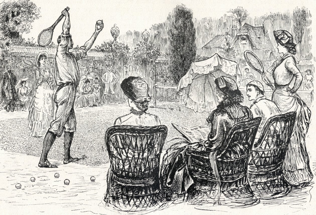 Lawn Tennis 1883-ban, a Punch Magazine eredeti rajzából vésve, a 