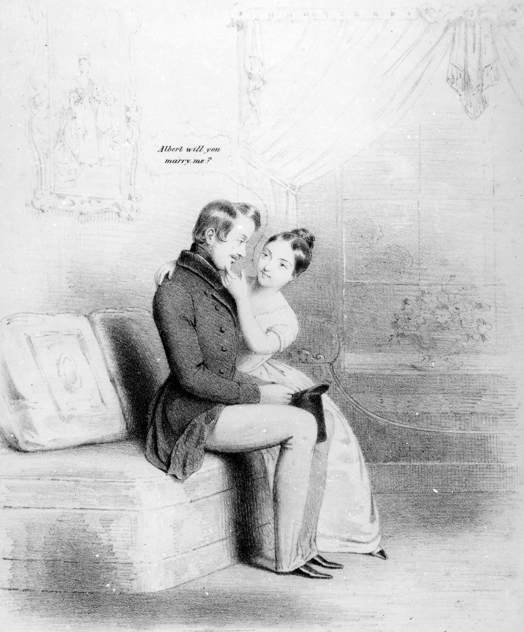 Szökőév! Viktória királynő megkéri Albert kezét, megjelent 1840-ben. alkotó: English School