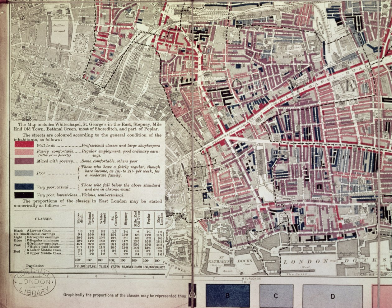 London: Whitechapel szakasz, az East End Poverty leíró térképéről, 1887 alkotó: English School