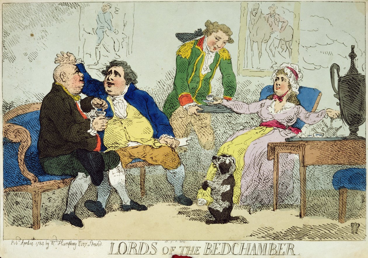 "A hálószoba urai", 1784 (kézzel színezett metszet) alkotó: English School